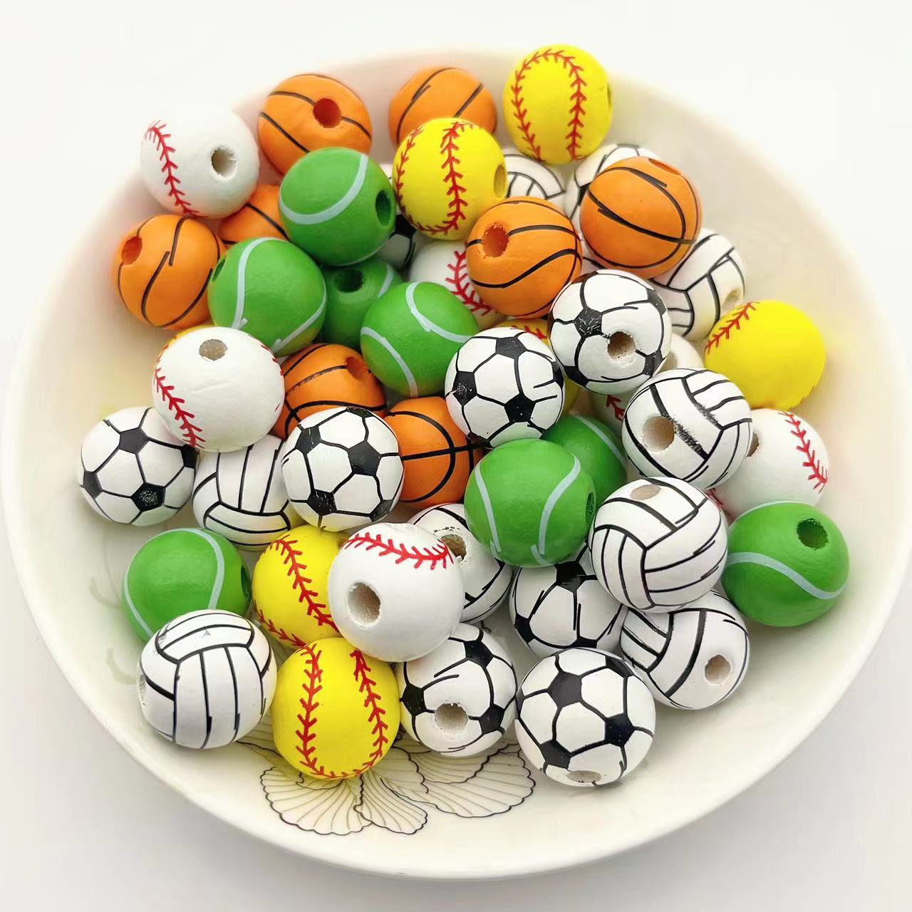 Wholesale Ball Series Printed Wooden Beads